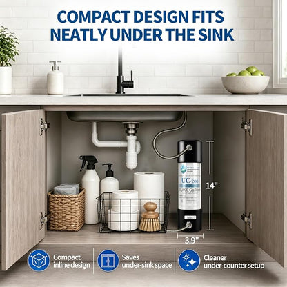 Under Sink Water Filter System, Inline Water Filter for Sink Faucet | 5-Year Filter Life, NSF Certified, High-Capacity Under Counter Water Filtration, Helps reduce chlorine taste and odor