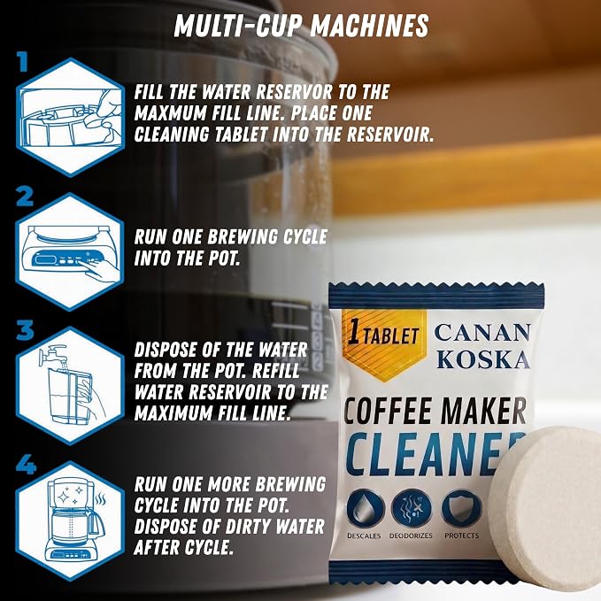 Coffee Machine Descaler Tablets 24 Count – Universal Coffee Maker Cleaner – Removes Limescale, Improves Taste & Performance – Compatible with Most Machines