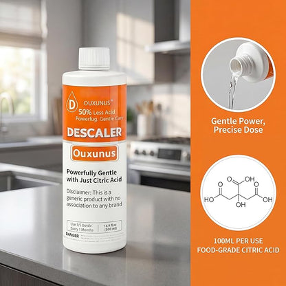 Gentle Descaling Solution Compatible with DeLonghi Coffee Machines, 16.9 fl Oz Professional Formula for Hard Water & Well Users, （5 Uses Descaler）