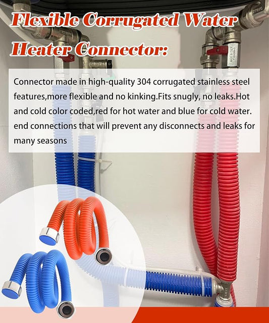 36 inch Flexible Stainless Steel Corrugated Water Heater Hose | 3/4" FIP x 3/4" FIP Water Heater Supply Lines Fit For Water Softener Hot &Cold Water Hose