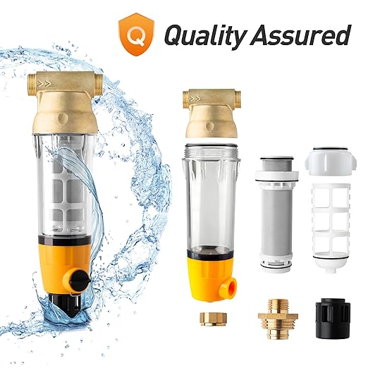 iSpring WSP50B Reusable Whole House Spin Down Sediment Water Filter, Fast Flow with Built-in Housing Scraper and Brass Top Clear Housing, 50 Micron