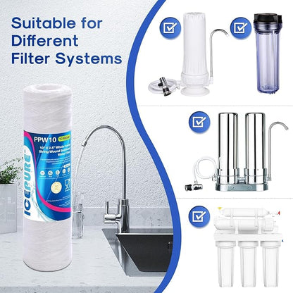 ICEPURE 10 Micron 10" x 2.5" String Wound Sediment Water Filter Cartridge for Well filter Universal Replacement for Any 10 inch RO Unit, WP-5, Aqua-Pure AP110 CFS110 Culligan P5 WFPFC4002 CW-MF, 6PACK