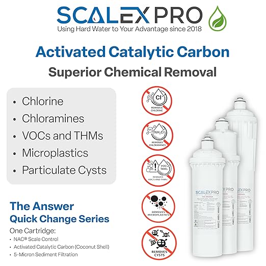 The Answer 12” Hard Water Scale Prevention Filter – Salt-Free NAC Technology Stops & Removes Scale Up to 26 Grains, Removes Chlorine & Other Common Municipal Water Chemicals, 7500 Gallons