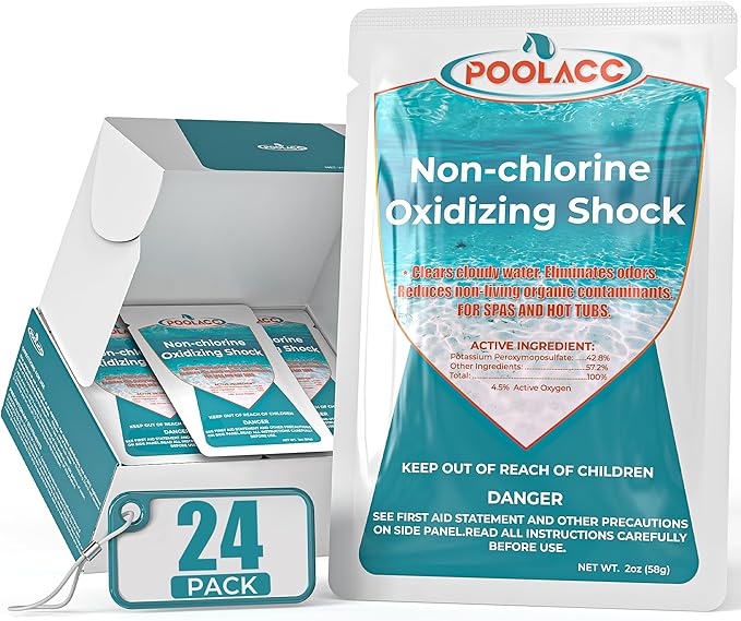 Non-Chlorine Spa Shock Oxidizer for Hot Tub, Chlorine-Free Treatment & Enhanced Oxidizing Shock for Hot Tubs & Spas, Single Dose Packets for Easy Hot Tub Maintenance & Treatment - 24 Packs (3lbs)
