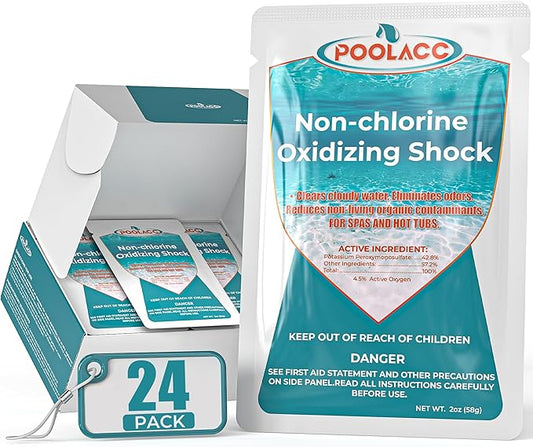 Non-Chlorine Spa Shock Oxidizer for Hot Tub, Chlorine-Free Treatment & Enhanced Oxidizing Shock for Hot Tubs & Spas, Single Dose Packets for Easy Hot Tub Maintenance & Treatment - 24 Packs (3lbs)