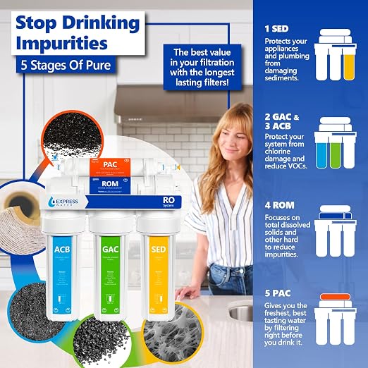 Express Water RO5DX Reverse Osmosis System + 3 Year Replacement Filter Set