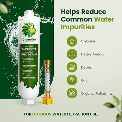 GreenGro Garden Hose Water Filter | KDF + Activated Carbon | Removes Chlorine, Chloramines, Heavy Metals & Sediment | 40,000 Gallon Capacity | Hydroponic, Pond & Garden Use