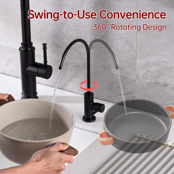 SUMERAIN Water Filter Faucet for Reverse Osmosis or Water Filtration System | Matte Black, 304 Stainless Steel, 100% Lead-Free, Drinking Water Faucet for Kitchen Sink