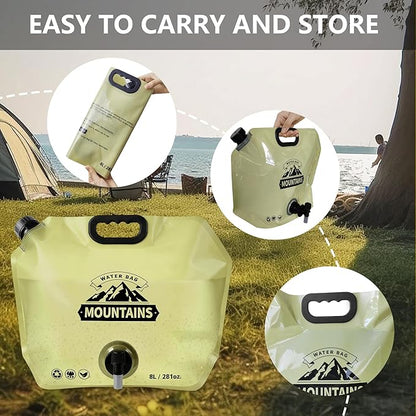 Collapsible 8L Water Storage Bag, BPA-Free Portable Folding Water Jug with Adjustable Faucet, Leakproof Emergency Water Bag for Camping, Hiking, Riding, Outdoor Sport (4, Beige)