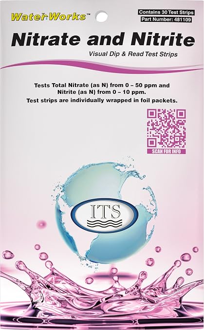 Industrial Test Systems WaterWorks 481109 Nitrate/Nitrite Nitrogen Test Strip, 1 Minutes Test Time, 0-50 ppm Range (Pack of 30)