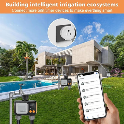 Smart WiFi Water Timer for Garden Hose - 2 Zone Sprinkler Timer with WiFi Hub - Hose Timers for Watering with Rain Delay - Irrigation Sprinkler Controller for Garden Lawns - Works with Alexa