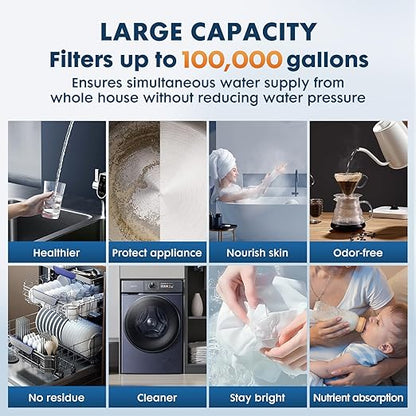 Whole House Water Filter System,Iron Manganese Filter,Top-Tier 3 Stage Water Purifier with Sediment & Carbon Filter,Deeply Adsorb 99% Stains Yellowing,Laundry,Lead,Arsenic,Metallic Taste,20x4.5Inch