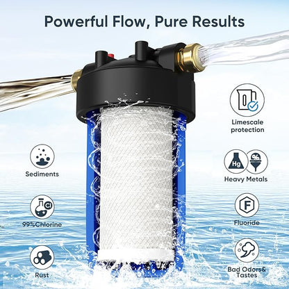Whole House Water Softener Alternative, 4-Layer Scale Prevention Filter with 25,000 Gallons Capacity, Reduces Chlorine and Prevents Scale Buildup on Shower Head, Dishwasher, and More