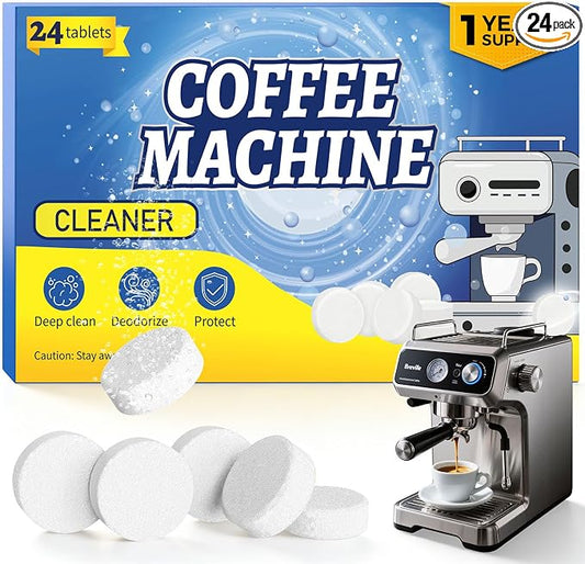 24 Coffee Maker Cleaner Descaler Tablets for Coffee Pot & Coffee Machine | Compatible With Keurig, Nespresso, Ninja, Philips, Miele, Breville, DeLonghi, Espresso & Drip Machines