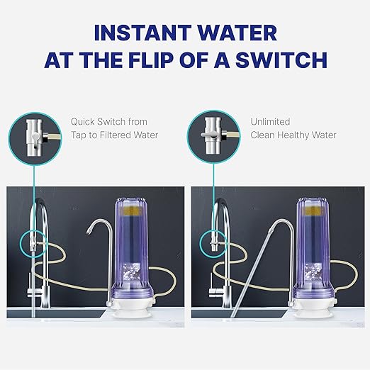 NU Aqua Countertop Water Filter System - 8 Stage Alkaline w/Faucet - Over The Counter Top Drinking Water Purifier Filtration & Dispenser for Kitchen Sink - 120-Day Trial - Filtros de Agua para Tomar