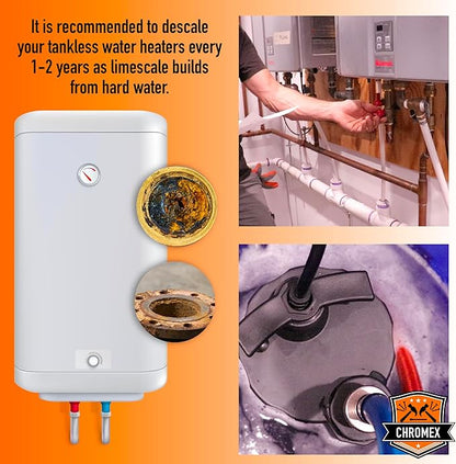 Tankless Water Heater Flush Kit with Certified Liquid Descaling Solution and 1/6HP Heavy Duty Pump with 25 Ft Extra Long Power Cord