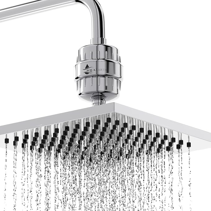 Aqua Earth Shower Filter for Hard Water Remove Chlorine Fluoride Heavy Metals Vitamin C for Healthier Skin, Hair and Nails. 20 Filtration Stages