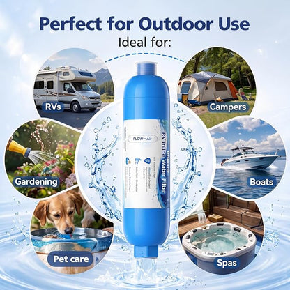 RV Water Filter, 4 Pack RV Inline Water Filter with Flexible Hose Protector | Camper Water Filter System for RVs, Campers & Boats, Water Hose Filter Reduces Chlorine, Sediment, Bad Taste & Odors