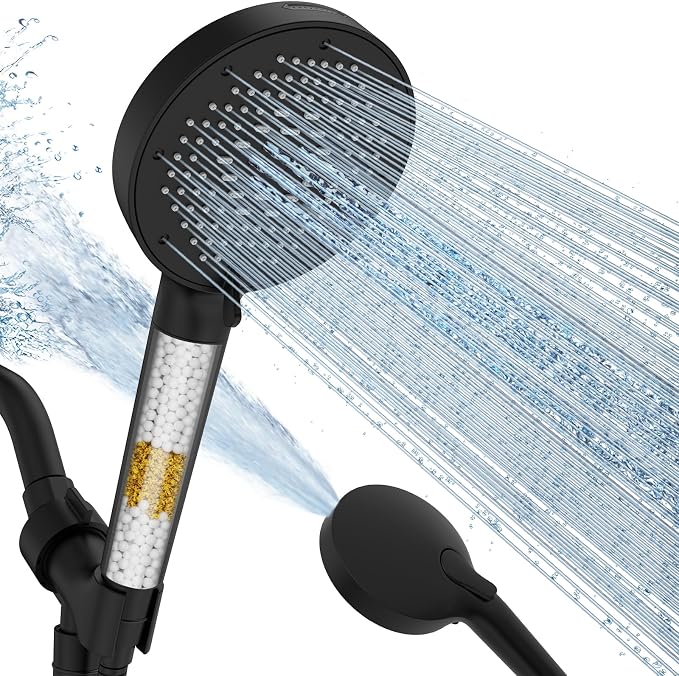 SR SUN RISE NSF Certified Filtered Shower Head with Handheld for Hard Water to Remove Chlorine High Pressure 9-Spray Setting (with Power Wash) Anti-Clog Nozzles(1 Filter, Matte Black)
