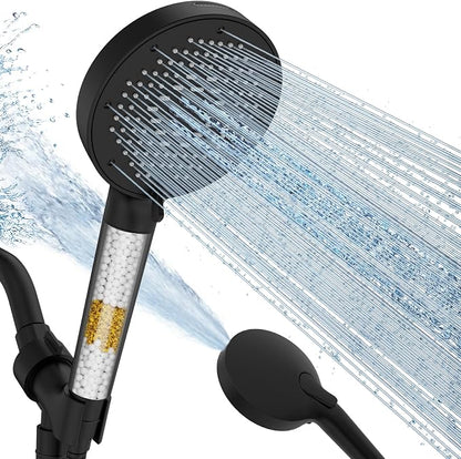 SR SUN RISE NSF Certified Filtered Shower Head with Handheld for Hard Water to Remove Chlorine High Pressure 9-Spray Setting (with Power Wash) Anti-Clog Nozzles(1 Filter, Matte Black)