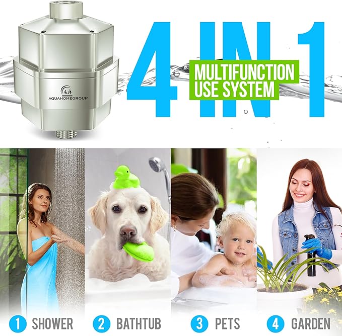 AquaHomeGroup 20 Stage Shower Filter - Reduces Chlorine, Heavy Metals and Sediment - Vitamin C and E - High Output - Universal Fit - Brushed Nickel