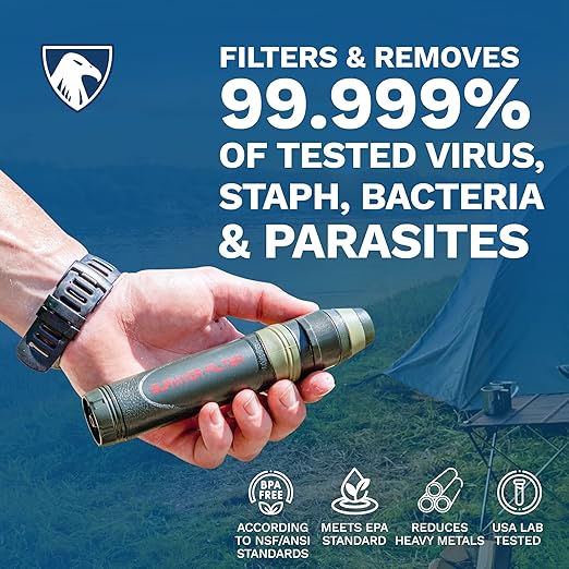 Survivor Filter Emergency Water Straw – USA-Tested – 0.05 Micron Filtration – Portable Outdoor Water Filter for Camping & Hiking - No Expiration