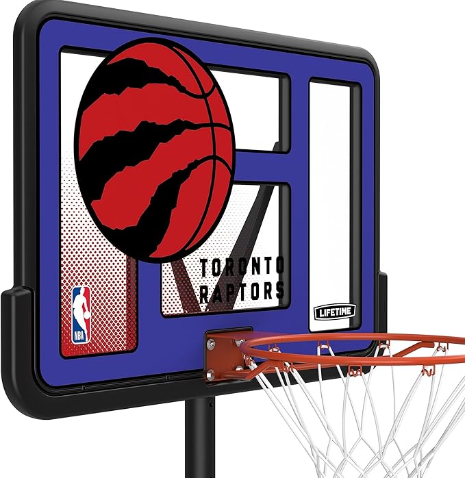 Lifetime NBA Toronto Raptors Portable Basketball Hoop, Adjustable Height 7.5-10 Ft, 44 Inch Shatterproof Fusion Backboard, Base with Wheels