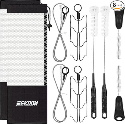 Feekoon Reservoirs Backpack Accessories Hydration Bladder Cleaning Kit with Flexible Long Brush for Hose, Small Bite Valve and Big Brush, Drying Collapsible Bladder Frame, Carrying Pouch