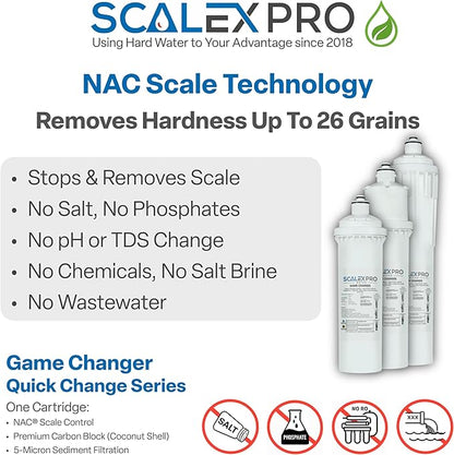 Game Changer 12” Hard Water Scale Prevention Filter – Salt-Free NAC Technology Prevents Scale Up to 26 Grains, Removes Chlorine & Other Common Municipal Water Chemicals, 6,000 Gallons