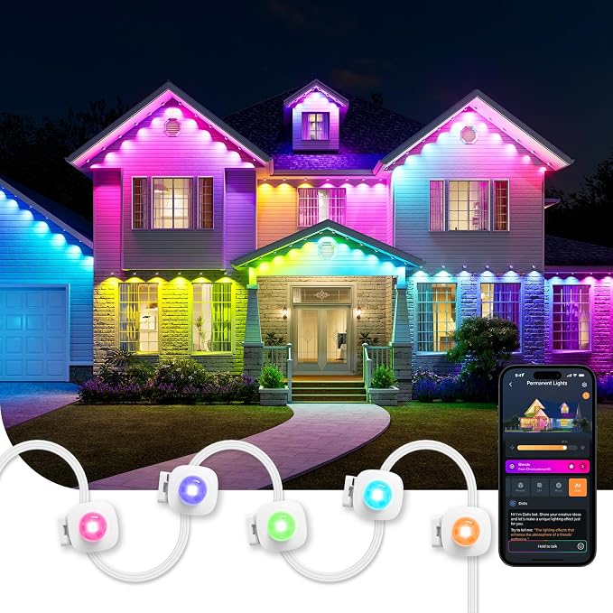 Linkind Permanent Outdoor Lights HP5, 100ft Smart AI RGBTW LED Outdoor Lights for Eave, 85 Scenes Modes, IP67 Waterproof, Works with Alexa,Google Assistant