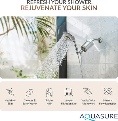 Aquasure 10,000 Gallons High Capacity Shower Filter For Healthier Hair, Skin & Nails | Improves Dry Itchy Skin, Reduce Dandruff, Eczema, Protect Colored Hair (White)