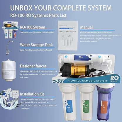 Under Sink Reverse Osmosis Water Filter System–NSF Certified 5-Stage RO Water Purifier with Dual Outlet &3.2G Storage Tank,Reduces TDS,and up to 99% of Contaminants,Faucet Design for Easy Installation