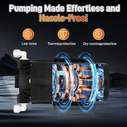 2025 Upgraded Betollo 8800 Booster Pump Kit, Suitable for Household Reverse Osmosis Water Filtration System Standards or Manifolds up to 200 GPD,Bring a High-Voltage Switch