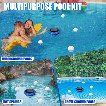Solar Pool Ionizer & Cleaner: Automatic Floating Water Purifier with Upgraded Copper Ionizer & 4 Scum Absorber Balls, Treats Up to 45, 000 Gallons for Above/In-Ground Pools & Spas