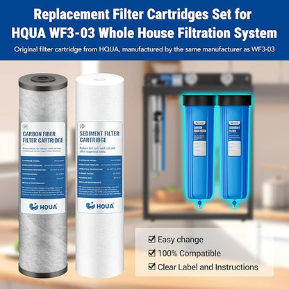 HQUA Replacement Filter Cartridges Set, PP, ACF（Activated Carbon Fiber）, Fit for WF3-03 Whole House Water Filter (PP, ACF)