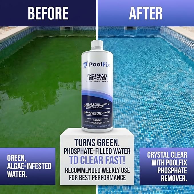 Phosphate Remover – 1 Quart Reduces Phosphates for Cleaner, Clearer Water & Improved Pool Clarity | Professional Grade - 32 oz Bottle