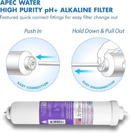 Ultimate RO-PERM Boosted Performance with Permeate Pump Ultra Safe Reverse Osmosis Drinking Water Filter System, for Low Pressure Homes | APEC Water Systems PHPLUSKIT-14 US MADE 10" Alkaline High Purity pH+ Calcium Carbonate Inline Filter Kit with 1/4"...