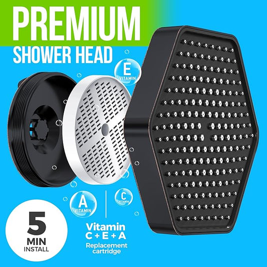 AquaHomeGroup Luxury Rain Shower Head with Filter - Reduces Chlorine, Rust and Sediment - Vitamin C E and A - High Pressure - Spa Effect - Oil Rubbed Bronze