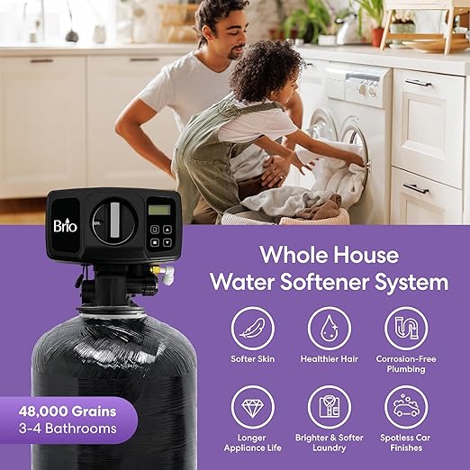 Brio WSFS9527 Whole House Water Softener System, 3-4 Bathrooms, 48,000 Grains, 8-10 GPM, 10" x 54" Resin Tank, High-Efficiency Valve Head, Fully Compatible w/Existing Water Filtration System