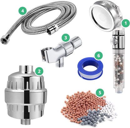 Original StoneStream EcoPower High Pressure Handhled Shower Head + Shower Filter + Wall Adapter Kit