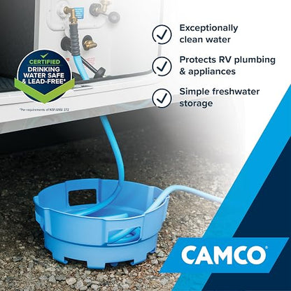 Camco Tastepure RV Freshwater Kit - Includes Tastepure RV Water Filter, Flexible Hose Protector, EvoFlex 25' Drinking Water Hose, Brass RV Water Pressure Regulator & Carrying Basket (20160)