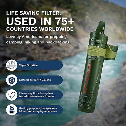Survivor Filter Emergency Water Straw – USA-Tested – 0.05 Micron Filtration – Portable Outdoor Water Filter for Camping & Hiking - No Expiration