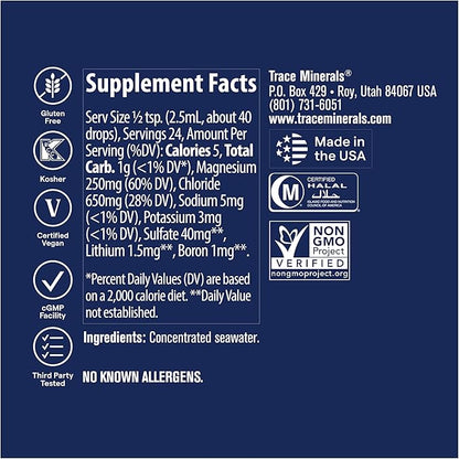 Trace Minerals ConcenTrace Trace Mineral Drops | Supports Energy, Digestion, Bone Health & Hydration, 70+ Ionic Trace Minerals w/ Magnesium, Chloride & Potassium | Keto, Vegan & Non-GMO | 24 Servings