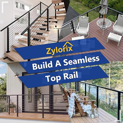 4Pack 8FT T304 Stainless Steel Handrails Black with Extension Connectors End Cap Kits for Cable Railing System Posts Kit, Cuttable Rectangular Handrails Flat Top Rail - 2.36" W x 1.18" H