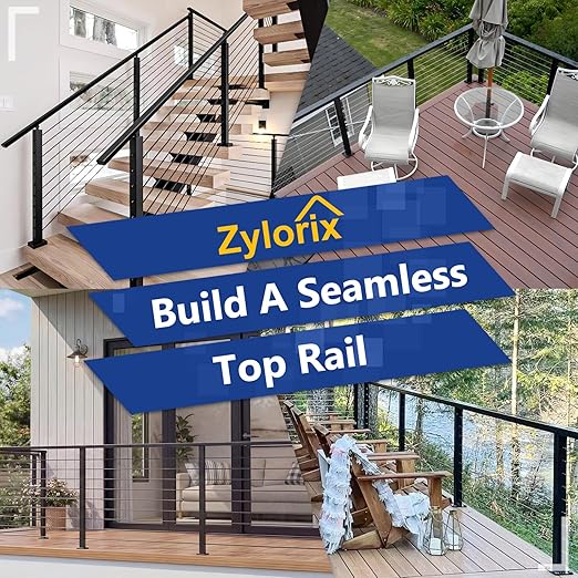 4Pack 8FT T304 Stainless Steel Handrails Black with Extension Connectors End Cap Kits for Cable Railing System Posts Kit, Cuttable Rectangular Handrails Flat Top Rail - 2.36" W x 1.18" H