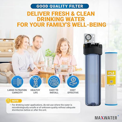 20 x 4.5 Whole House 1 Stage PP Pleated Sediment Filter System w/ 1" NPTF Port Housing Head Includes 50 Micron Pleated Sediment Filter, Gauge & Bracket BB-20B WH100SP WDS150K CB1-CAB20-BB DB20P