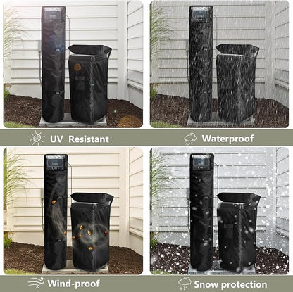 Bitubi 2Pcs Water Softener Cover, Outdoor Softener Tank/Filter Cover + Brine Tank Cover,Upgraded Top with Adjustable Transparent PVC Window, All Weather Protection, Black