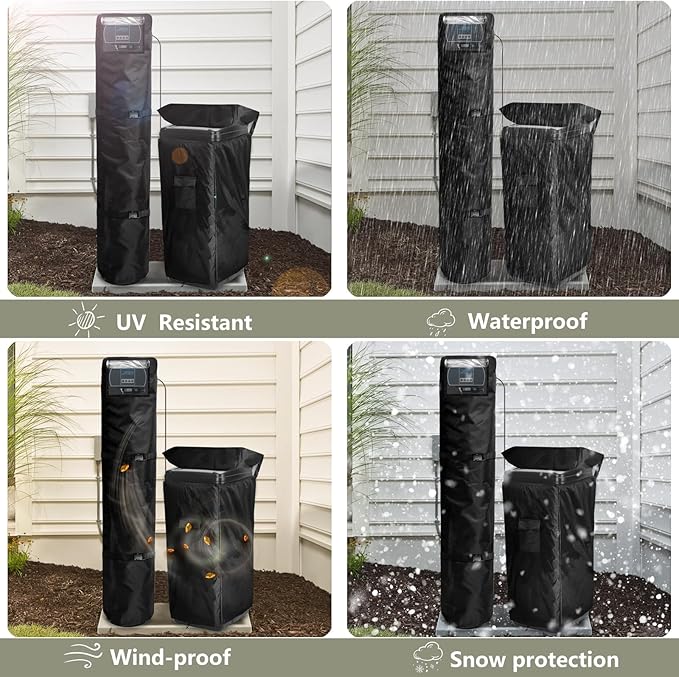 Bitubi 2Pcs Water Softener Cover, Outdoor Softener Tank/Filter Cover + Brine Tank Cover,Upgraded Top with Adjustable Transparent PVC Window, All Weather Protection, Black