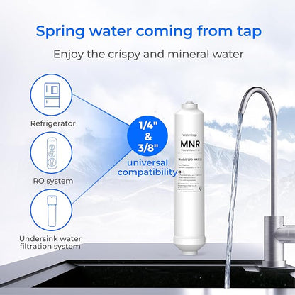 Waterdrop MNR35 Remineralization Filter Compatible with Undersink RO System | 1/4" & 3/8" Quick Connect Filter for RO Water Filter, Restore Essential Minerals, 9-12 Month Lifetime, 1-Pack