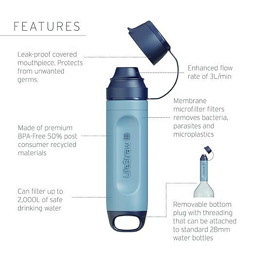 LifeStraw Peak Series – Solo Personal Water Filter for Hiking, Camping, Travel, Survival and Emergency preparedness. Removes Bacteria, parasites and microplastics, Blue Raspberry